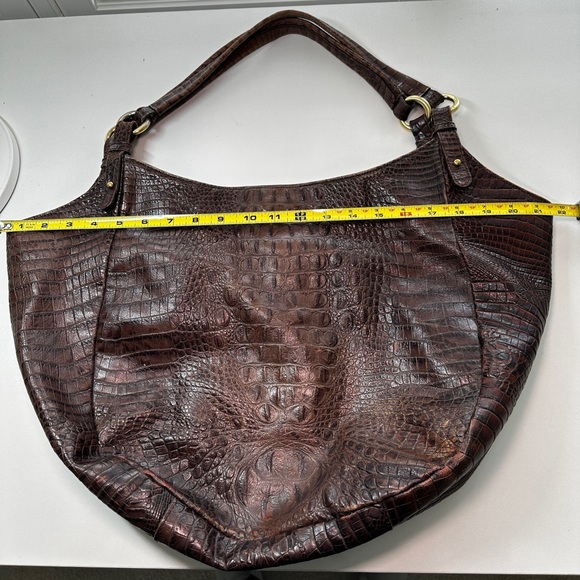 Brahmin Double Strap Brown Croc Embossed Leather Hobo Shoulder Bag Carryall - Picture 3 of 16